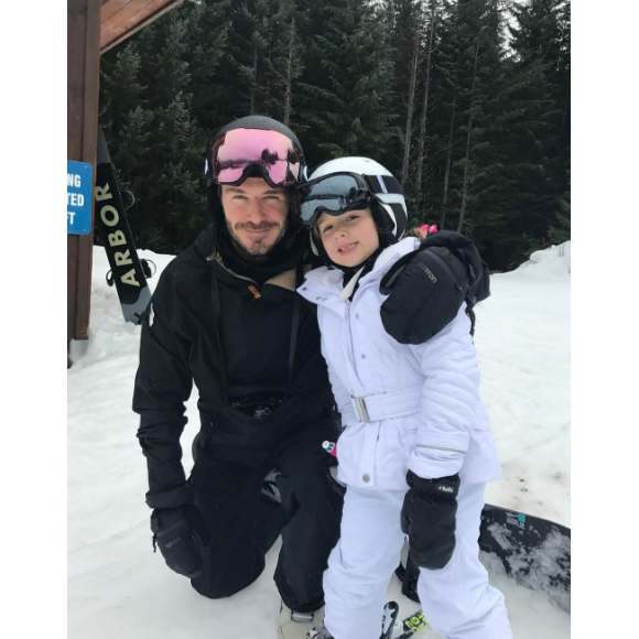 David et Harper Beckham en vacances au ski, à la station Whistler, au Canada, février 2017.