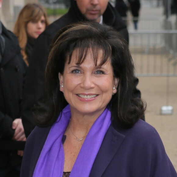 Anne Sinclair - Arrivées au défilé de mode Haute-Couture "Chanel", collection printemps-été 2016, à Paris. Le 26 janvier 2016.