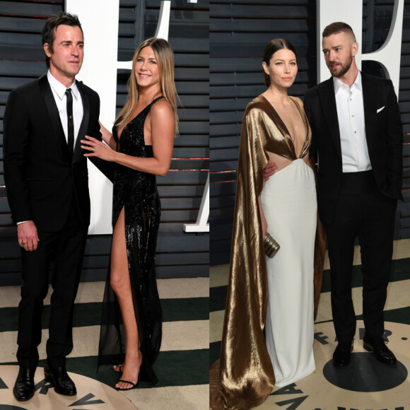 Jennifer Aniston et Jessica Biel avec leurs Justin à la Vanity Fair Oscar Party 2017.