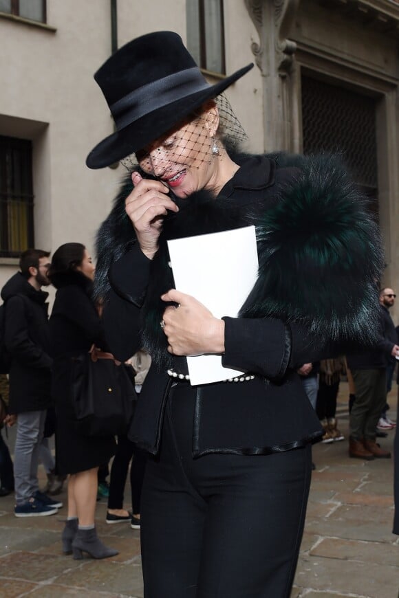 Kate Moss - Cérémonie religieuse à Milan en l'honneur de Franca Sozzani, rédactrice en chef de Vogue Italie décédée le 22 décembre 2016. Milan, le 27 février 2017.