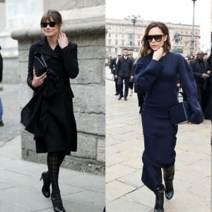 Carla Bruni, Victoria Beckham et Kate Moss à Milan, le 27 février 2016.