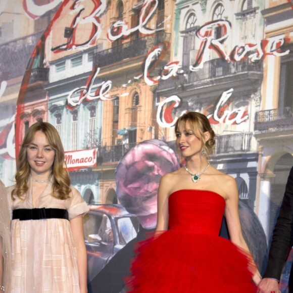 Charlotte Casiraghi, la princesse Alexandra de Hanovre, Beatrice Borromeo et Pierre Casiraghi lors du 62e Bal de la Rose dans la Salle des Etoiles du Sporting de Monte-Carlo, le 19 mars 2016. © Palais princier / Luc Castel / Monte Carlo Société des Bains de Mer via Bestimage