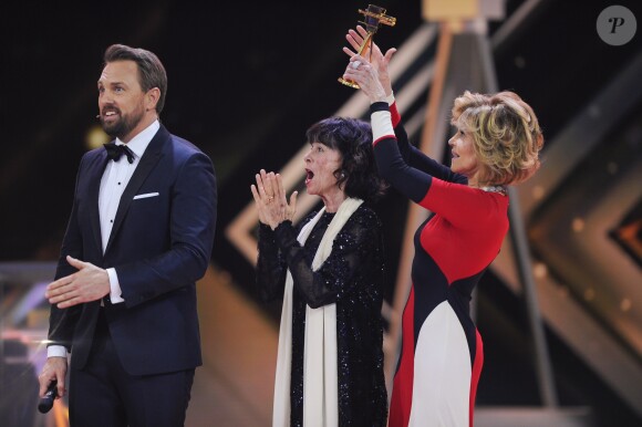 Steven Gätjen, Geraldine Chaplin et Jane Fonda - Remise des prix des 52ème cérémonie des Goldene Kamera Awards à Hambourg le 4 mars 2017.