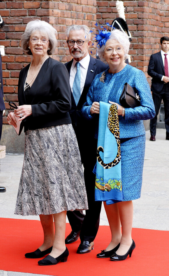 La princesse Christina de Suède, son mari Tord Magnuson, la princesse Margaretha de Suède (à gauche) - Arrivées au déjeuner donné en l'honneur du 70e anniversaire du roi Carl XVI Gustaf de Suède à la mairie de Stockholm, le 30 avril 2016.