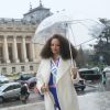 Exclusif - Miss France 2017, Alicia Aylies arrive au défilé de mode prêt-à-porter automne-hiver 2017/2018 "Léonard" au Grand Palais à Paris. Le 6 mars 2017.