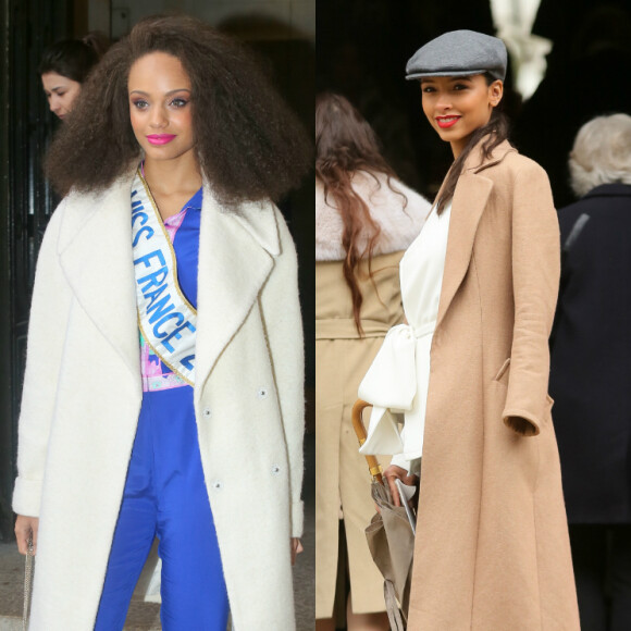 Alicia Aylies, Flora Coquerel et Malika Ménard : trois Miss France se croisent à la Fashion Week ! Paris, le 6 mars 2017.