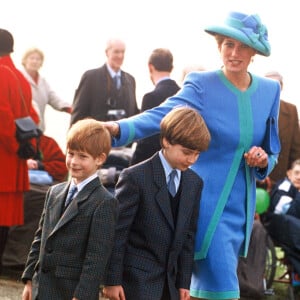 La princesse Diana avec ses fils le prince Harry et le prince William en décembre 1991