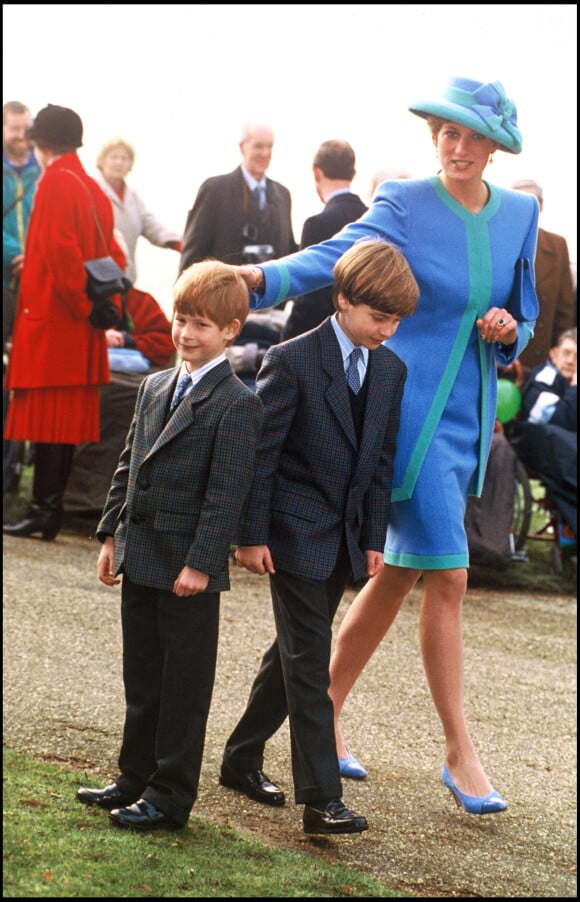 La princesse Diana avec ses fils le prince Harry et le prince William en décembre 1991