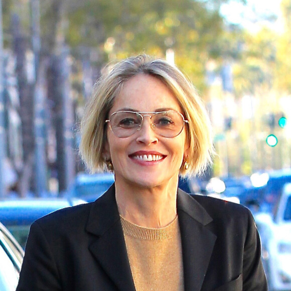 Sharon Stone, très souriante, est allée déjeuner avec un ami à Beverly Hills, le 24 février 2017.