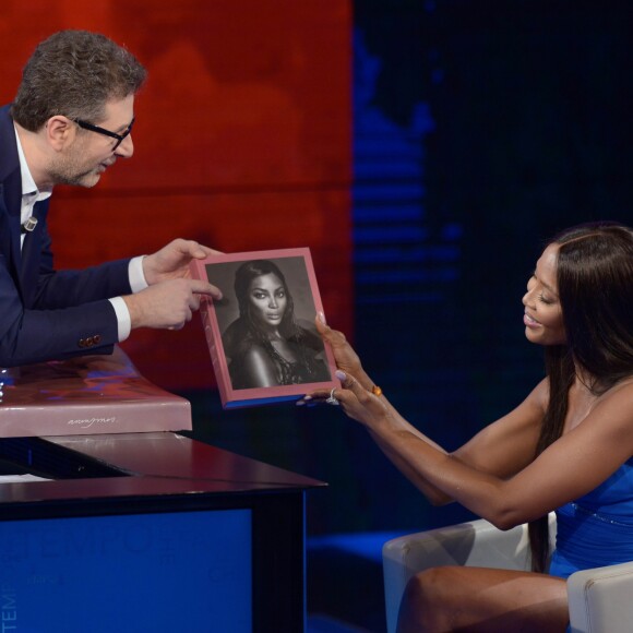 Naomi Campbell sur le plateau de l'émission "Che Tempo Che Fa" à Milan, le 12 mars 2017.