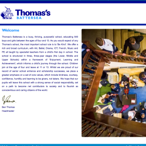 Capture d'écran du site officiel de l'école Thomas's Battersea, à Londres, où le prince William et Kate Middleton scolariseront le prince George de Cambridge à partir de septembre 2017.