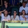 Bob Sinclar, sa femme Ingrid et Mirka (Miroslava) Vavrinec-Federer dans les tribunes lors du Master 1000 de Miami à Key Biscayne, Floride, Etats-Unis, le 27 mars 2017.