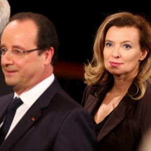 Valérie Trierweiler et François Hollande lors du lancement des Commémorations du Centenaire de la première Guerre Mondiale, au Palais de l'Elysée, le 7 Novembre 2013.