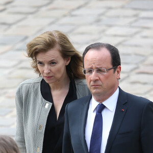 Valerie Trierweiler, Francois Hollande - Obseques de Pierre Mauroy aux Invalides a Paris le 11 juin 2013. 