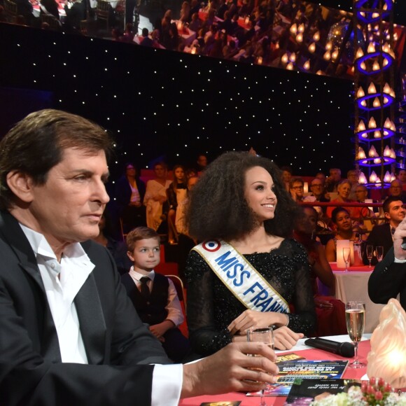 Exclusif - Max Guazzini, Miss France 2017 Alicia Aylies, Patrick Sébastien et Antoine Duléry - Enregistrement de l'émission "Le plus grand cabaret du monde" à La Plaine Saint-Denis, diffusée le 8 avril 2017. Le 4 avril 2017 © Giancarlo Gorassini / Bestimage