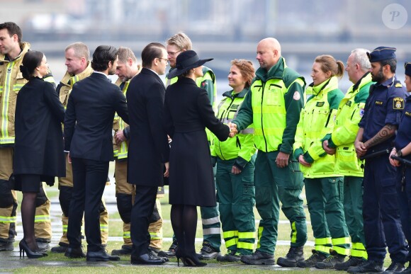 La princesse Sofia (Hellqvist), le prince Carl Philip, le prince Daniel et la princesse Victoria de Suède - La famille royale de Suède remercie les services de secours et les services de sécurité, après la minute de silence devant l'Hôtel de Ville en hommage aux victimes de l'attentat de Stockholm, qui a fait 4 morts et 15 blessés. Le 10 avril 2017