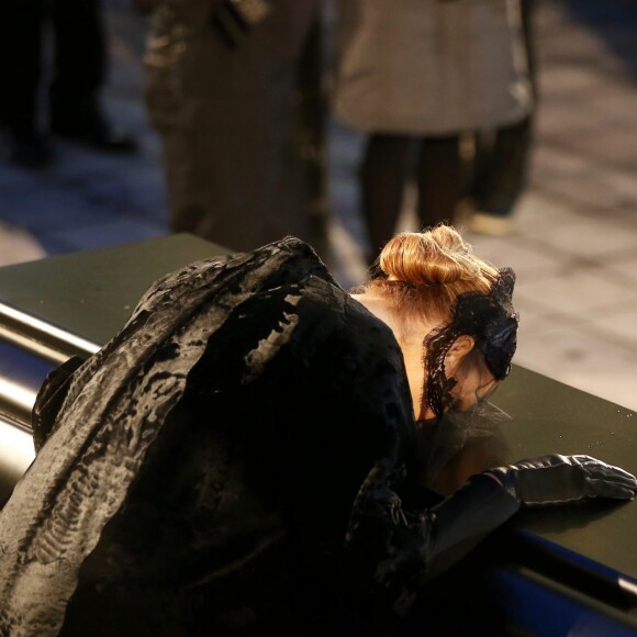 Céline Dion - Sorties des obsèques nationales de René Angélil en la Basi­lique Notre-Dame de Montréal, le 22 janvier 2016. © Dominique Jacovides/Bestimage