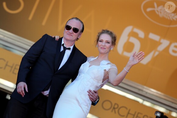 Quentin Tarantino et Uma Thurman - Montée des marches du film "Pour une poignée de dollars" pour la cérémonie de clôture du 67 ème Festival du film de Cannes – Cannes le 24 mai 2014