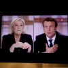 Illustrations du débat de l'entre-deux-tours entre les deux candidats, Marine Le Pen (candidate du parti ''Front National") et Emmanuel Macron (candidat du mouvement ''En marche !'') à Saint-Denis, le 3 mai 2017. © Patrick Bernard/Bestimage