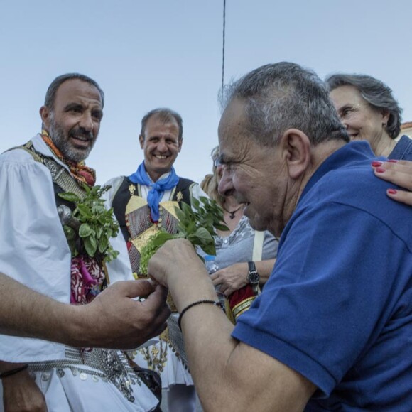 Exclusif - Nikos Aliagas et son père Andreas Aliagas - Nikos Aliagas dans son village lors de la fête de Sainte Agathe, une fête en costume traditionnel grec, le 22 août 2016. © Vassilis Artikos/Bestimage