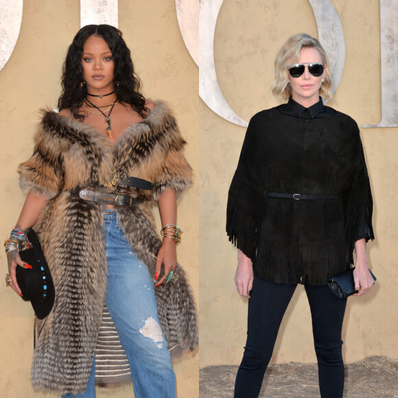 Rihanna et Charlize Theron, rencontre au sommet au défilé Christian Dior (collection croisière 2018) à Calabasas. Le 11 mai 2017.