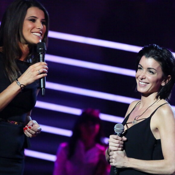 Karine Ferri et la chanteuse Jenifer Paris le 1er juin 2013. Enregistrement de l'emission "Tout pour la Musique" presentee par Karine Ferri.