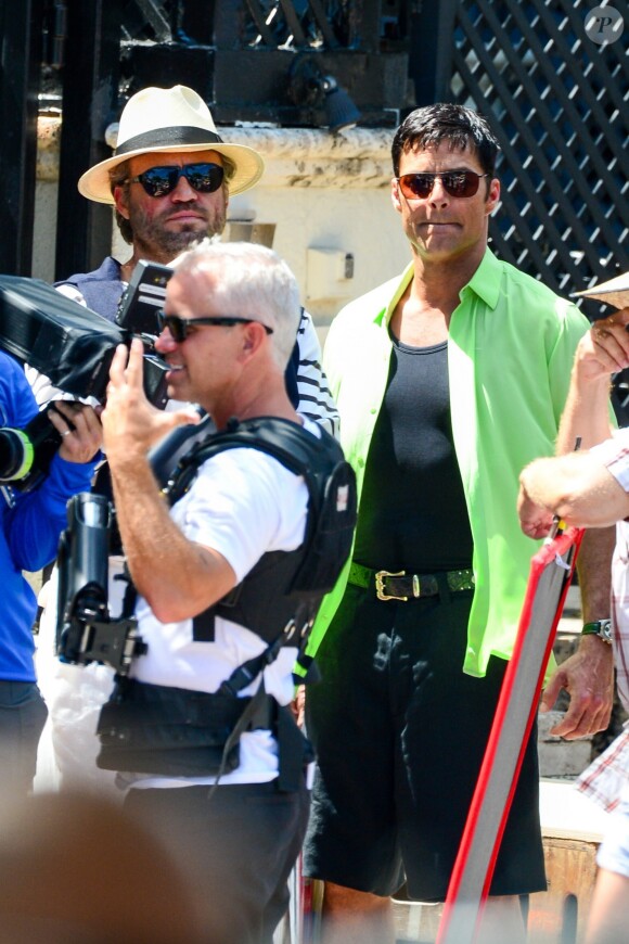 Edgar Ramirez et Ricky Martin sur le tournage de 'Versace: American Crime Story' à Miami, le 17 mai 2017