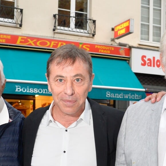 Charles Gérard, Louis-Michel Colla, Jean-Paul Belmondo et Antoine Duléry - Générale de la pièce "Ça coule de source" écrite par Louis-Michel Colla au théâtre de la Gaîté-Montparnasse à Paris, le 30 mai 2017. © Coadic Guirec/Bestimage