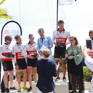 Ryk Neethling, Eddie Jordan et la princesse Charlene de Monaco lors de la 1re édition du Riviera Water Bike Challenge disputé en mer entre Nice et Monaco, le 4 juin 2017, au profit des actions de la Fondation Princesse Charlene de Monaco. © Claudia Albuquerque / Bestimage