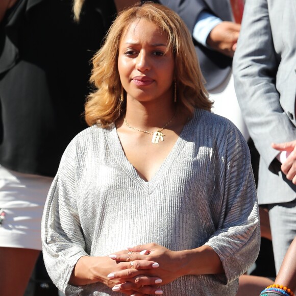 Estelle Mossely (enceinte) - Personnalités dans les tribunes lors des internationaux de France de Roland Garros à Paris. Le 10 juin 2017. © Jacovides - Moreau / Bestimage