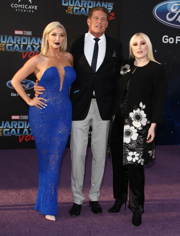 David Hasselhoff avec ses filles Taylor Ann et Hayley à la première de "Guardians Of The Galaxy 2" à Los Angeles, le 19 avril 2017. © CPA/Bestimage