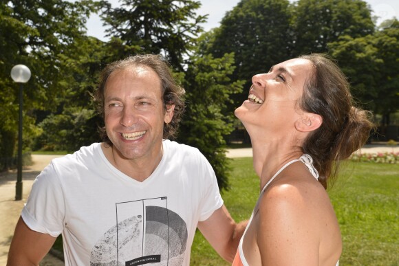 Philippe Candeloro et Emmanuelle Boidron - Pétanque des stars dans les jardins du Pavillon Gabriel à Paris le 22 juin 2017. © Coadic Guirec / Bestimage