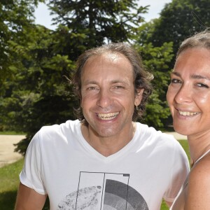 Philippe Candeloro et Emmanuelle Boidron - Pétanque des stars dans les jardins du Pavillon Gabriel à Paris le 22 juin 2017. © Coadic Guirec / Bestimage