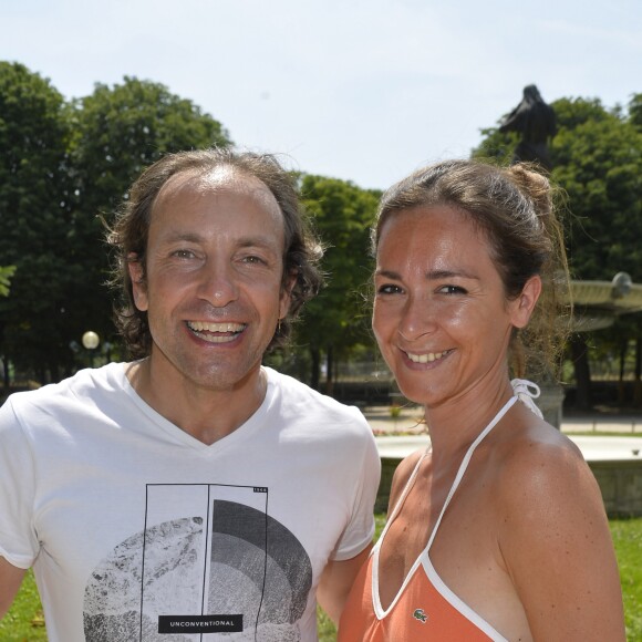 Philippe Candeloro et Emmanuelle Boidron - Pétanque des stars dans les jardins du Pavillon Gabriel à Paris le 22 juin 2017. © Coadic Guirec / Bestimage