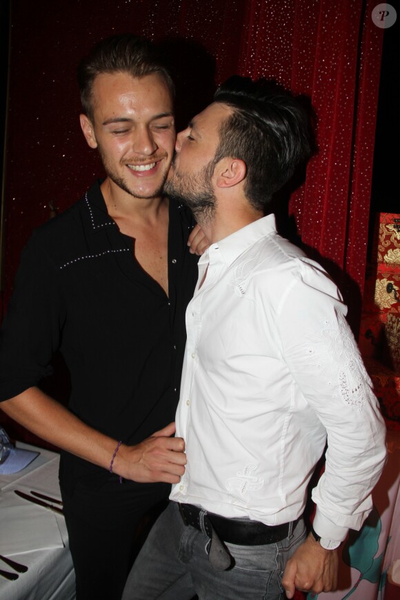 Michal Kwiatkowski et son fiancé Maxim Assenza - Soirée dîner de gala "Pétanque des stars" au restaurant César palace à Paris, France, le 22 juin 2017. © Philippe Baldini/Bestimage