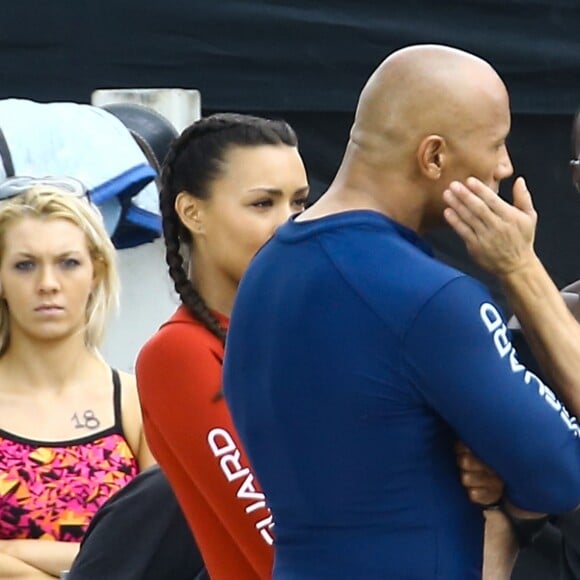 Dwayne Johnson et Zac Efron - Tournage de "Baywatch" à Miami le 5 Mars 2016.