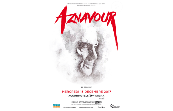 Charles Aznavour sera pour la première fois sur la scène de l'AccorHotels Arena de Paris le 13 décembre 2017 pour une représentation unique avec ses titres incontournables.