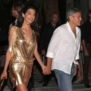 Amal et George Clooney accompagnés de Cindy Crawford et de son mari Rande Gerber - Soirée de lancement de la marque de téquila "Casamigos" à l'hôtel Ushuaïa Ibiza Beach à Ibiza, le 23 août 2015. 