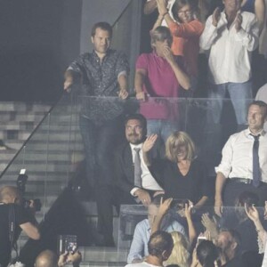 Exclusif : Emmanuel Macron et son épouse Brigitte Macron au Concert des "Vieilles Canailles" à l'AccorHotels Arena à Paris, le 25 juin 2017.