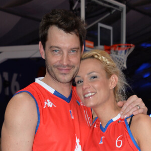 Semi-Exclusif - Elodie Gossuin et son mari Bertrand Lacherie - Match des célébrités (défi AG2R La Mondiale) au profit de l'association "Petits Princes" dans le cadre de la Disneyland Paris Leaders Cup LNB, compétition de basket qui réunit les 8 meilleures équipes de PRO A à la Disney Events Arena, le 20 février 2016. Le groupe AG2R La Mondiale soutient l'Association des Petits Princes qui oeuvre pour réaliser les rêves des enfants et adolescents, âgés de 3 à 18 ans, gravement malades, atteints de cancer, de leucémie ou de certaines maladies génétiques nécessitant des hospitalisations fréquentes et des traitements intensifs. © Veeren/Bestimage