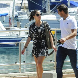 Exclusif - Rafael Nadal passe ses vacances avec sa compagne Maria Francesca "Xisca" Perello et le joueur de football Fernando Llorente, sa femme Maria et leur fille sur son yacht à Majorque en Espagne le 14 juin 2017.