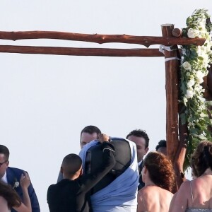 Exclusif - Gerard Butler assiste au mariage d'amis proches sur une plage de Tulum au Mexique. Le 1er juillet 2017