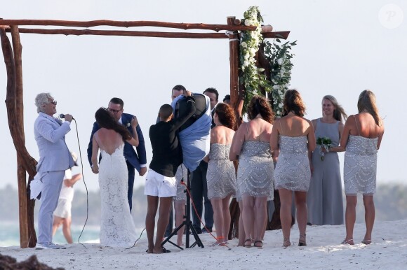 Exclusif - Gerard Butler assiste au mariage d'amis proches sur une plage de Tulum au Mexique. Le 1er juillet 2017
