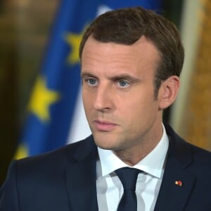 Le président de la République française Emmanuel Macron et le premier ministre d'Australie, Malcolm Turnbull lors d’une conférence de presse au Palais de l'Elysée à Paris, France, le 8 juillet 2017.