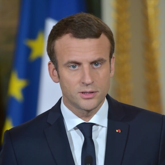 Le président de la République française Emmanuel Macron et le premier ministre d'Australie, Malcolm Turnbull lors d’une conférence de presse au Palais de l'Elysée à Paris, France, le 8 juillet 2017.