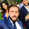 Leila Ben Khalifa, Christophe Beaugrand et Ghislain, le 12 juillet 2017 à la fête de mariage de Charlotte Namura et Jean-Luc.