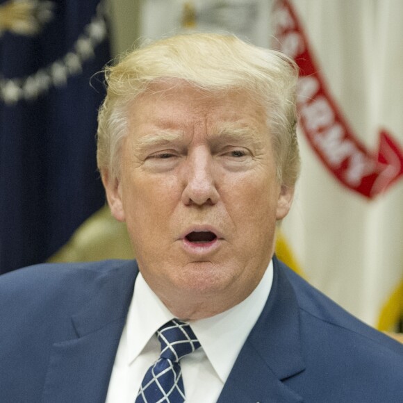 Le président des Etats-Unis Donald J. Trump, en compagnie de son vice-président Mike Pence, prépare une réunion avec la presse dans la Roosevelt Room de la Maison Blanche. Washington DC, le 18 juillet 2017.