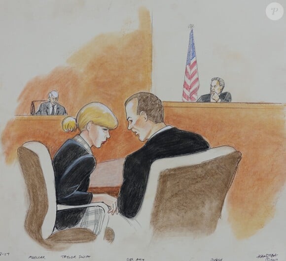 Dessins pour illustrer le procès entre Taylor Swift et David Mueller, le 8 août 2017.