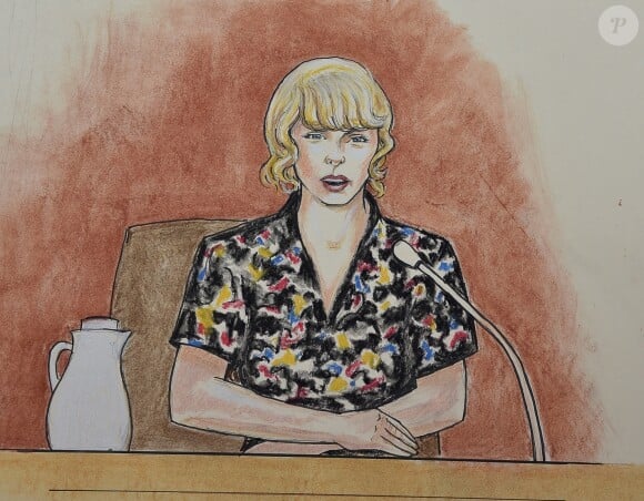Dessins d'illustrations du procès en cours de Taylor Swift contre D.Mueller à Denver le 10 août 2017.