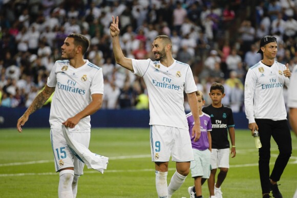 Karim Benzema. Finale de la Supercoupe d'Espagne "Real Madrid - FC Barcelone" au stade Santiago Bernabeu à Madrid, le 16 août 2017. Le Real Madrid s'est imposé 2 à 0.